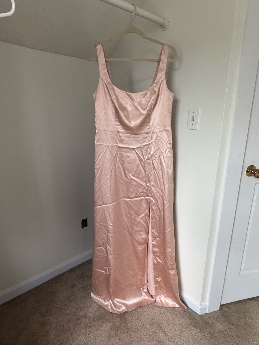 Azazie Blush Satin Maxi Slip Dress